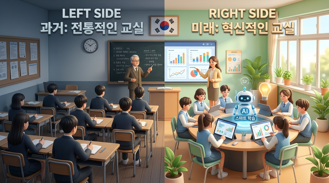 도입 전 정적인 수업 vs AI 시대 살아나는 수업 비교